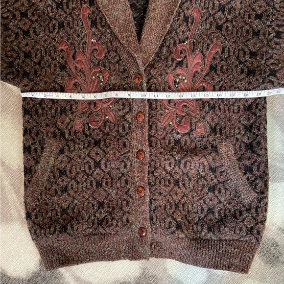 Vintage thick cozy cardigan sz Small brown/black - Picture 5 of 7